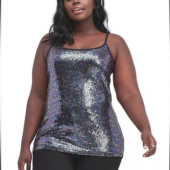 NWT Torrid Plus Size 1 1X SEQUIN FOXY CAMI - PURPLE/MULTICOLOR - Picture 3 of 11